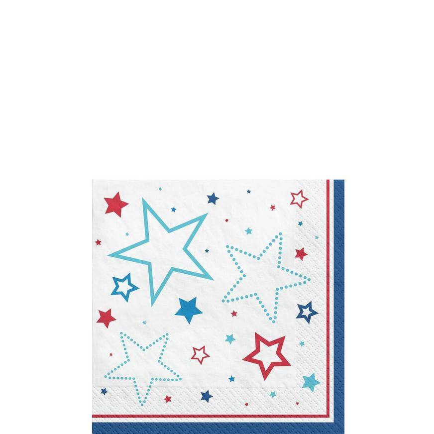 Patriotic Star Paper Beverage Napkins, 5in, 40ct