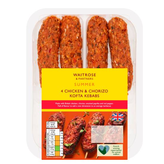 Waitrose Summer Chicken & Chorizo Kofta Kebabs (4ct)