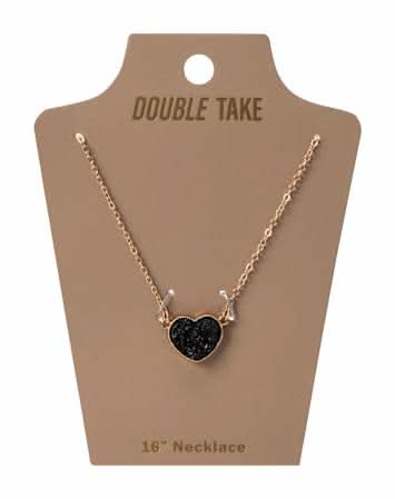 Double Take Pendant Necklace Black Heart