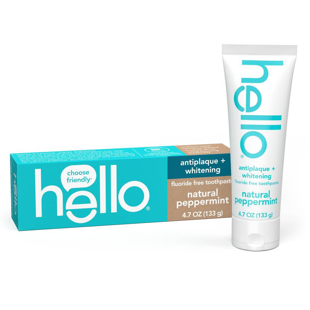 Hello Antiplaque + Whitening Fluoride Free Natural Peppermint Toothpaste