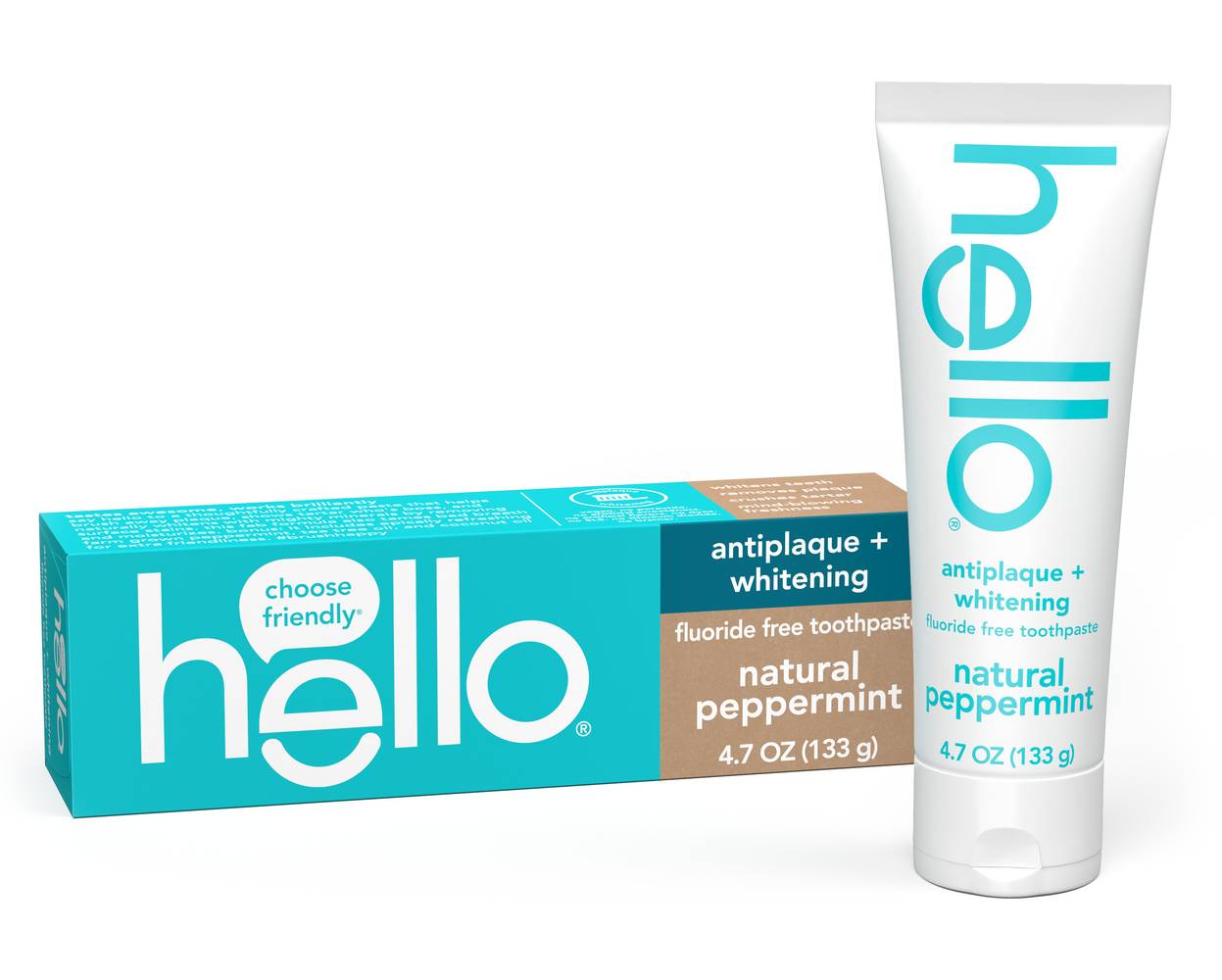 Hello Antiplaque + Whitening Fluoride Free Natural Peppermint Toothpaste (4.7 oz)