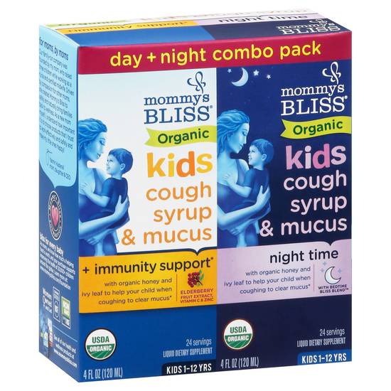Mommy's Bliss Organic Day + Night Combo pack Kids Cough Syrup & Mucus (2 ct)