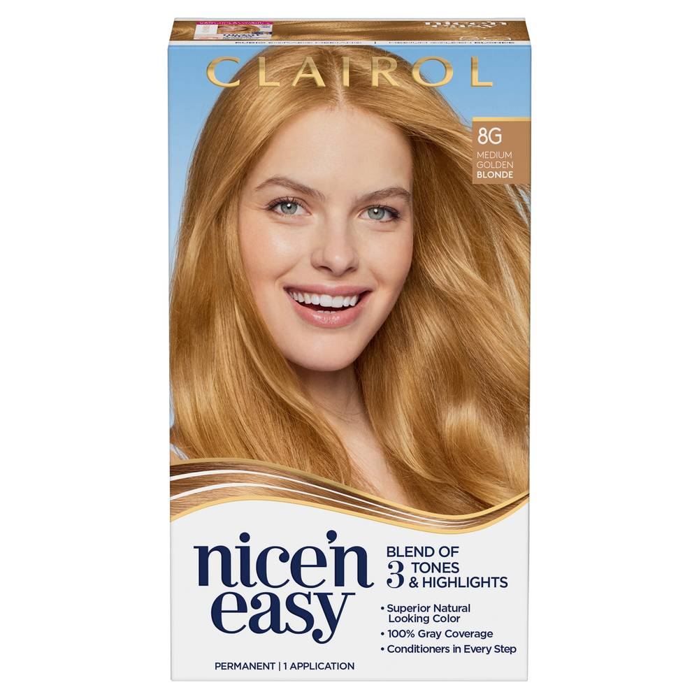 Clairol Nice'n Easy Permanent Hair Color, 8G Medium Golden Blonde