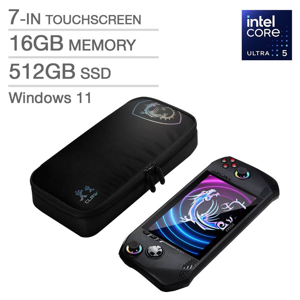 Msi Claw 7 In. Touchscreen Handheld Gaming Computer Bundle, Intel Core Ultra 5 135H  - 16 Gb Ram,