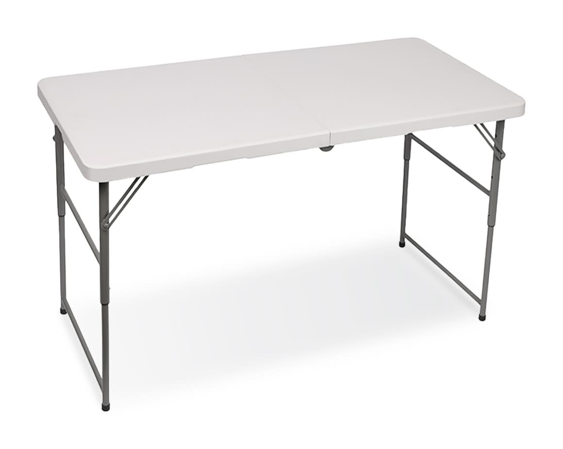 4TUNE · Mesa rectangular plegable para exteriores, 122cm x 60cm x 48cm a 74 cm, blanco