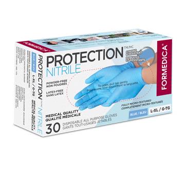 Formedica gants tout-usages jetables protection - nitrile (30 unités, petit/moyen, bleu) - disposable all purpose gloves protection - nitrile (30 units, small/medium, blue)