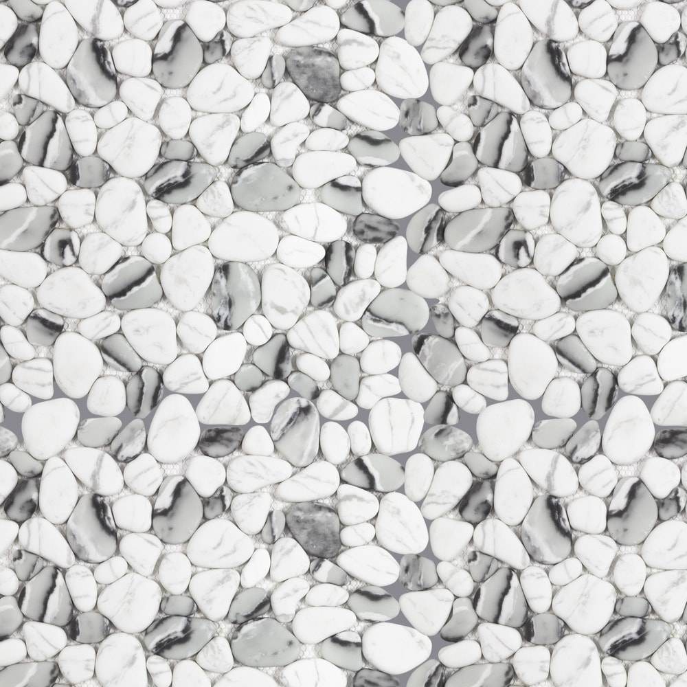 Elida Ceramica Pebble Creek Marble 12-in x 12-in Carrara-look Glass Pebble Marble Look Floor and Wall Tile (0.99-sq. ft/ Piece) | LW2003007