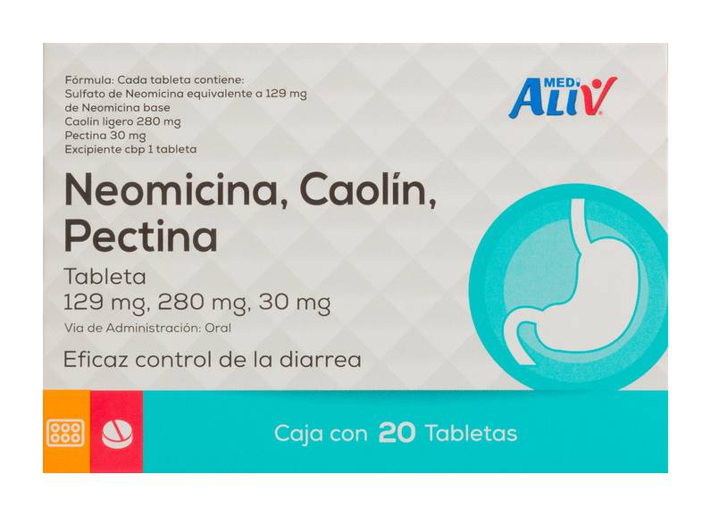 Medialiv · Neomicina, caolín, pectina tabletas 129/280/30 mg (20 un)