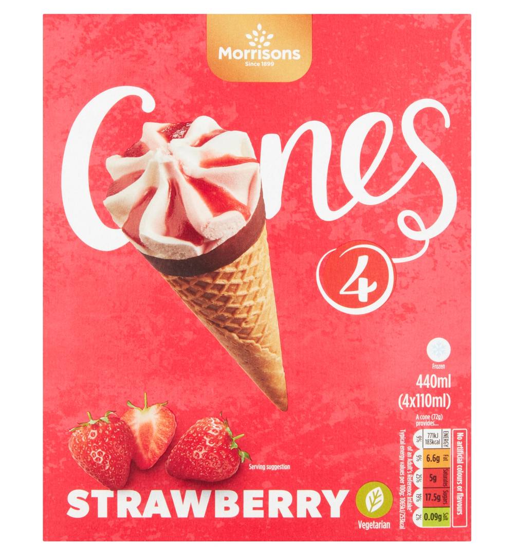 Morrisons Strawberry, Ice Cream Cones (4 pack)