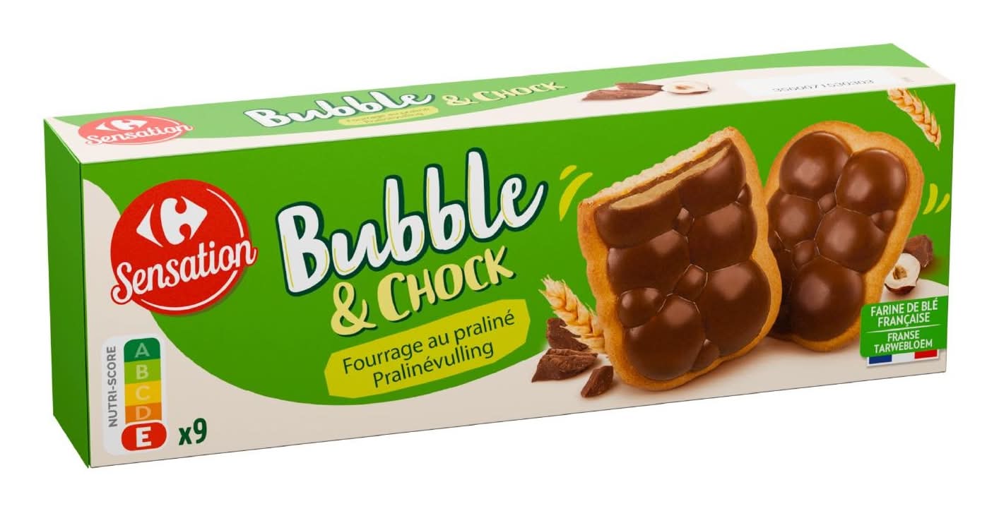 Biscuits Tablette Chocolat Praliné Bubble Chock CARREFOUR SENSATION - la boîte de 130g