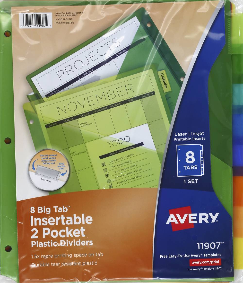 Avery 8 Big Tab Insertable 2 Pocket Plastic Dividers