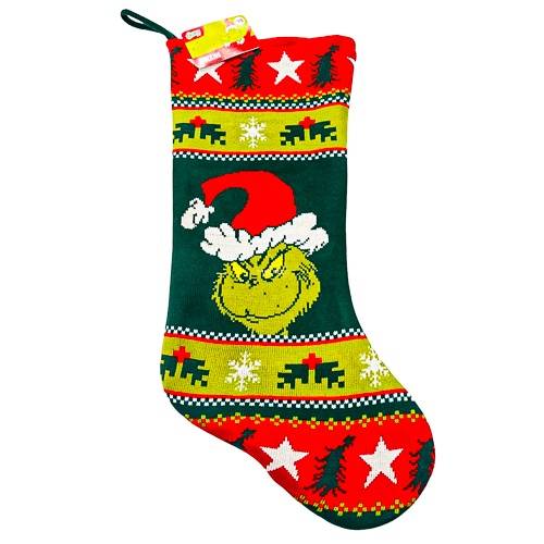 19" Dr. Seuss The Grinch Knit Christmas Holiday Stocking