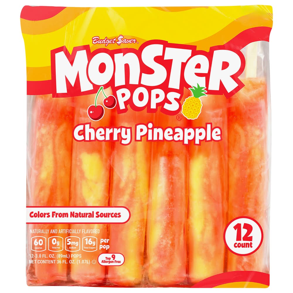 Budget Saver Gluten Free Monster Slushed Pops, Cherry Pineapple (12 x 3 fl oz)