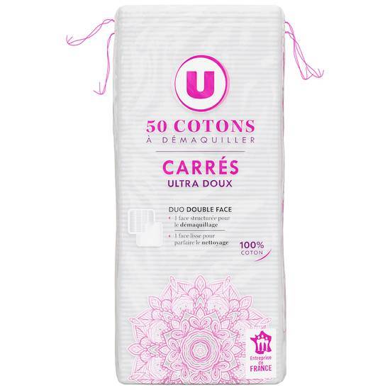 Les Produits U - Cotons à démaquiller carrés ultra doux (50)