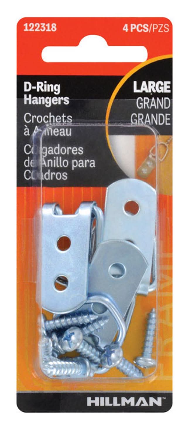 Hillman Zinc Silver Large D-Ring Hanger 4 Pc