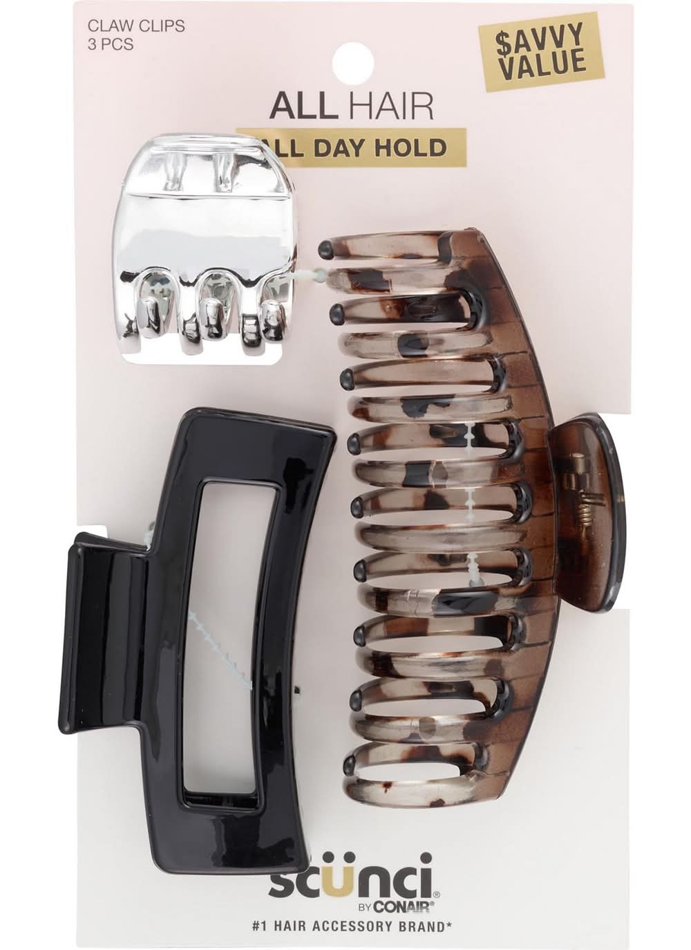 Scunci All Day Hair Hold Claw Clips, Assorted (3 ct)