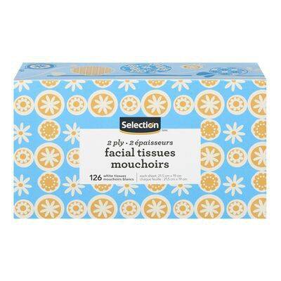 Selection mouchoirs en papier 2 plis (126 unités) - 2-ply facial tissues (1x126 sheets)