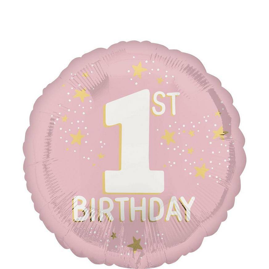 Uninflated Pink 1st Birthday Foil Balloon, 18in - Little Miss One-derful