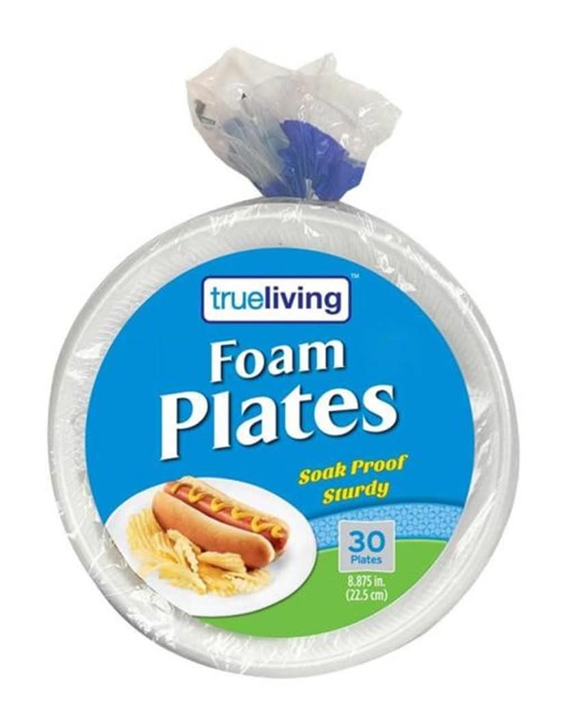 TrueLiving Soak Proof Sturdy Foam Plates, 8.875 in (30 ct)