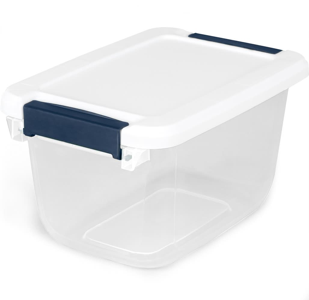 Project Source Small 1.625 -Gallons ( 6.5 -Quarts ) Clear/White Stackable Tote with Latching Lid