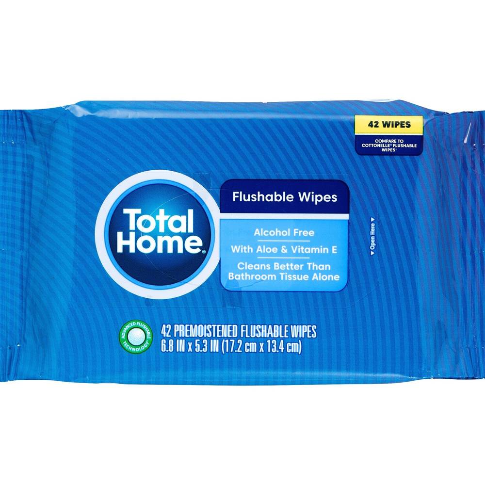 Total Home Flushable Moist Wipes Refill, 42 ct