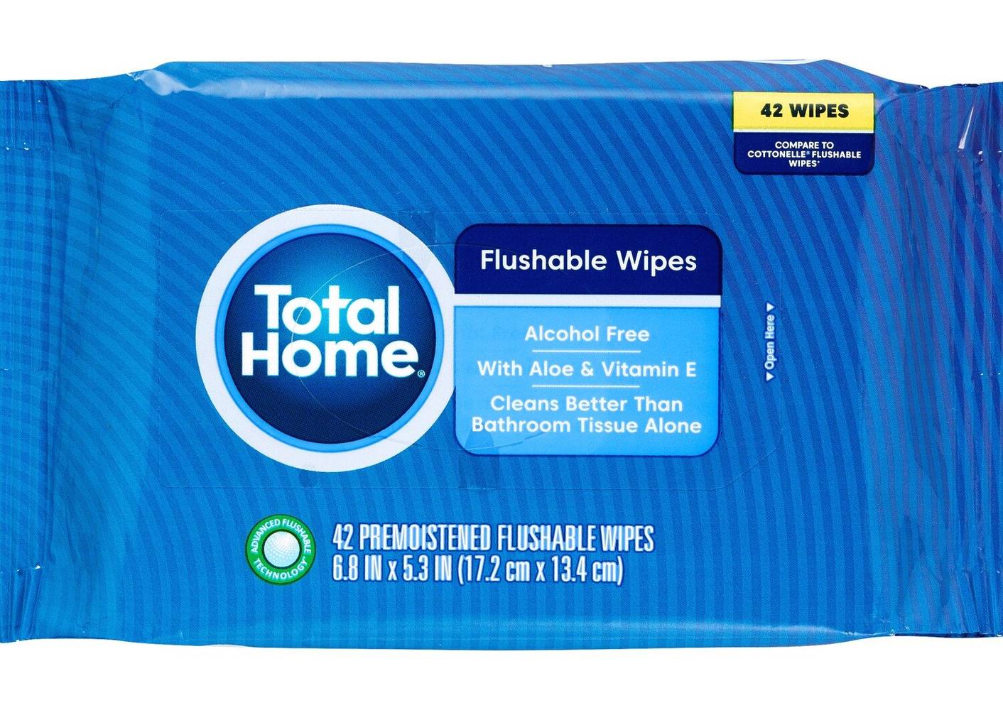 Total Home Flushable Moist Wipes Refill, 42 Ct