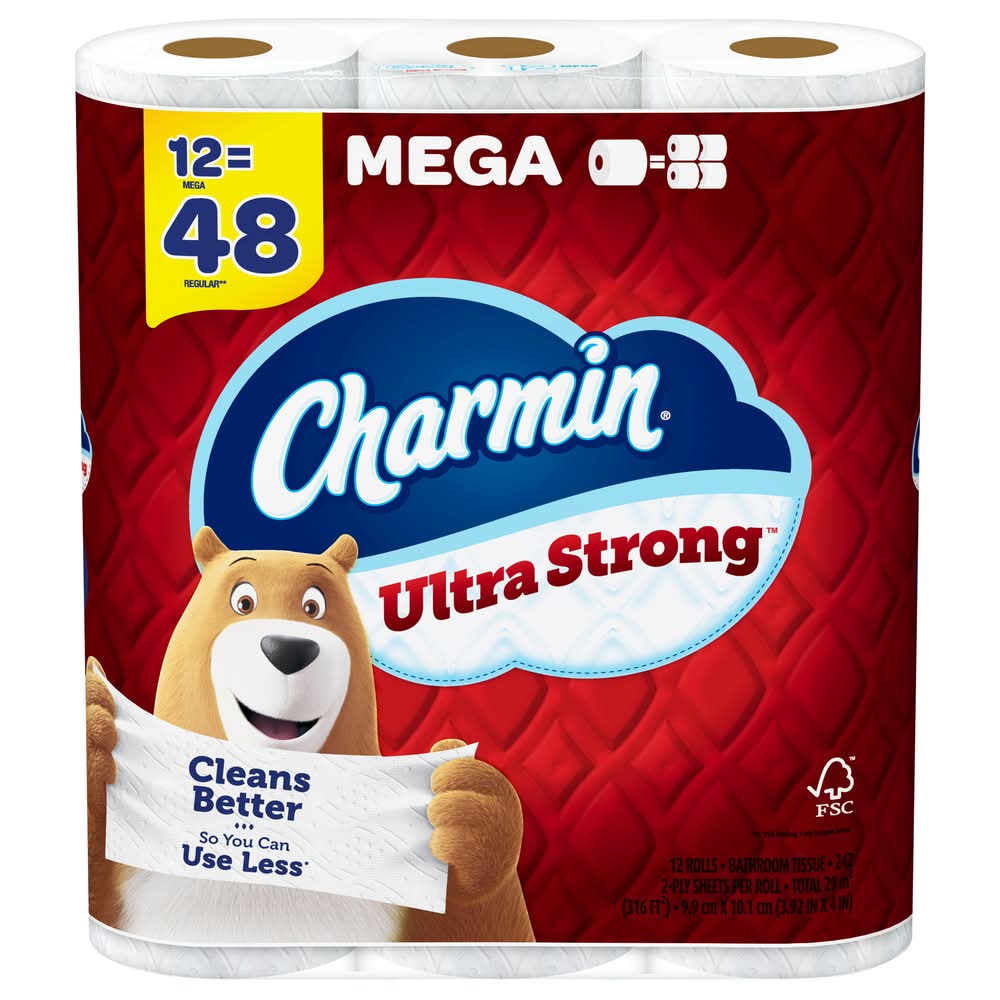 Charmin 2 Ply Ultra Strong Bathroom Tissue Mega Rolls, 3.92x4 in (12 ct)