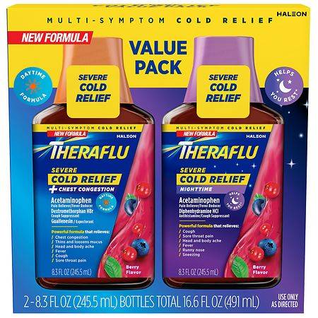 Theraflu Day and Night Severe Cold and Cough Syrup, Berry (8.3 oz)