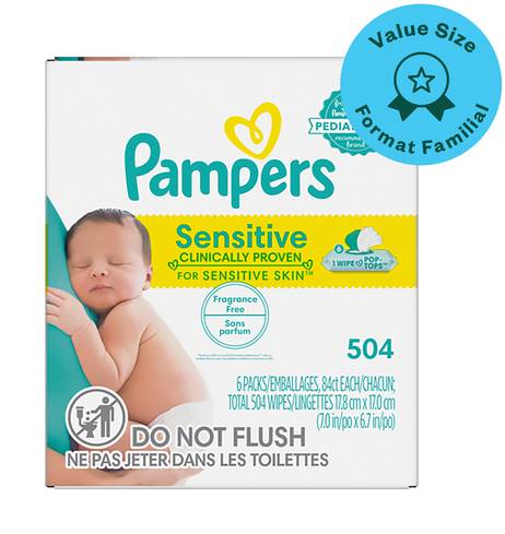 Pampers lingettes pour bébé sensibles sans parfum - perfume free sensitive baby wipes (6 pièces) (7.0x6.8 in)