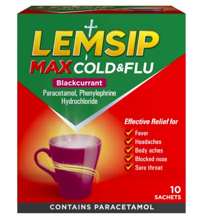 Lemsip Blackcurrant, Max Cold & Flu Sachets (10 pack)