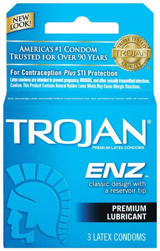 Trojan-Enz Condoms Lubricated Latex, 3 CT