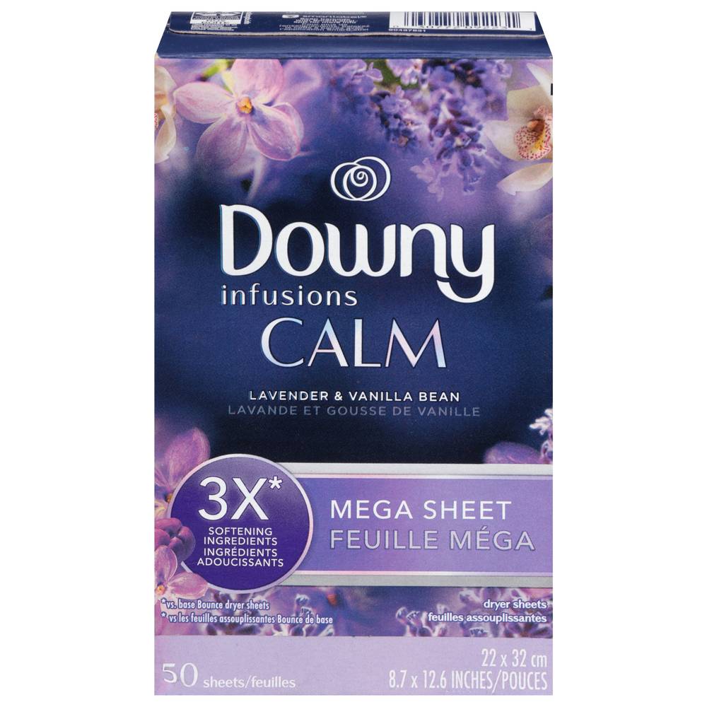 Downy Infusions Calm Mega Dryer Sheets Laundry Fabric Softener (50 ct) (22 cm x 32 cm/lavender-vanilla bean)