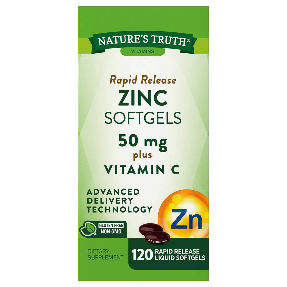 Nature's Bounty Rapid Release Liquid Softgels 50 mg Plus Vitamin C Zinc, (120 ct)