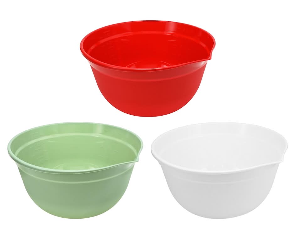 Plastic Mixing Bowl 6 Qt, Red-Black-White (3 ct)