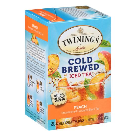 Twinings Cold Brewed Iced Tea Peach Unsweetened Black Tea (20 bags)