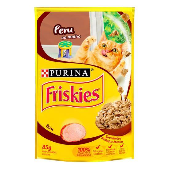 Purina ração úmida sabor peru ao molho para gatos adultos friskies (85 g)