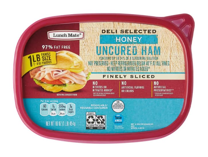 Lunch Mate Deli Selected Finely Sliced Uncured Ham, Honey (16 oz)