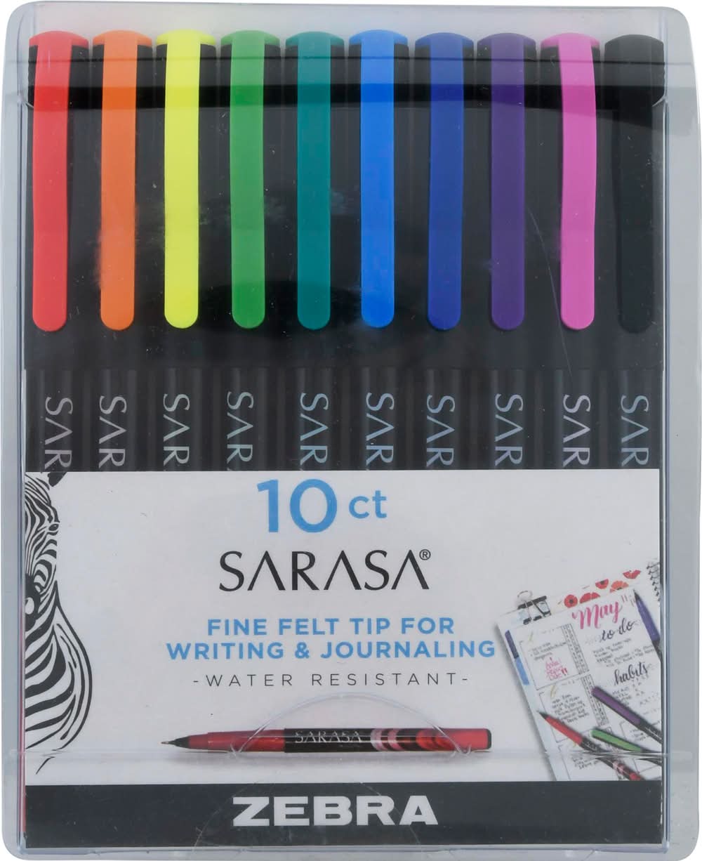 Zebra Sarasa 0.8mm Assorted Ink Colors Fineliner Pens (3.91 oz, 10 ct)