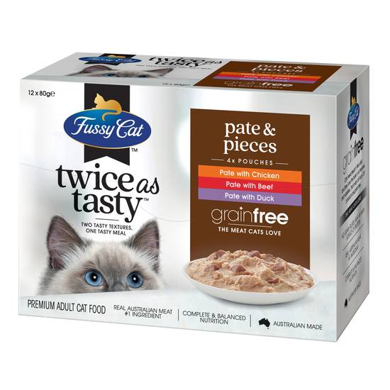 Fussy Cat Grain Free Twice As Tasty Adult Wet Cat Food Pate & Pieces 12x80gm 12 pack