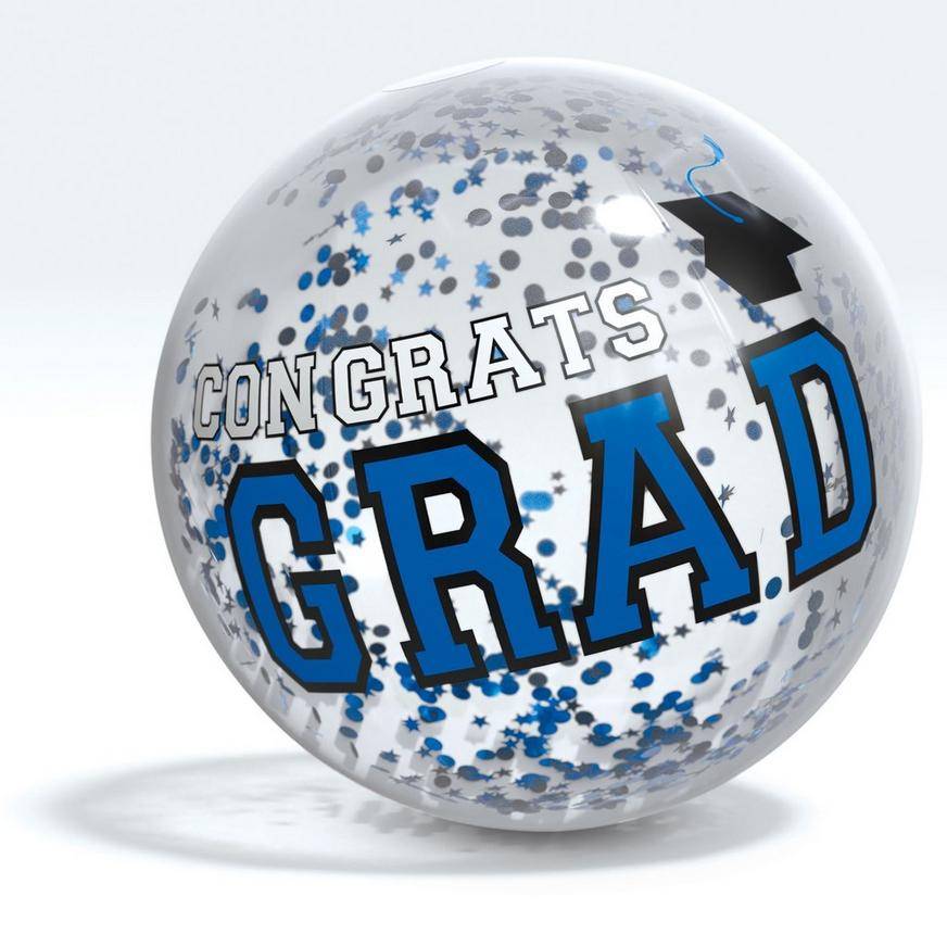 Blue Congrats Grad Confetti Beach Ball, 16in