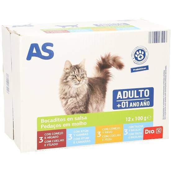 Bocaditos en salsa para gatos adultos As caja 1.2 kg