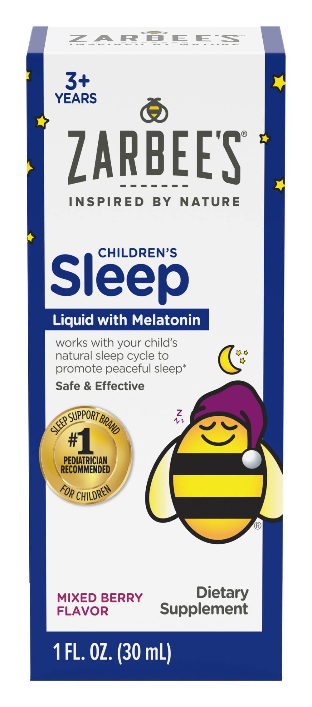 Zarbee's Natural Children's Sleep Liquid With Melatonin Supplement 3+years, Mixed Berry (1 fl oz)