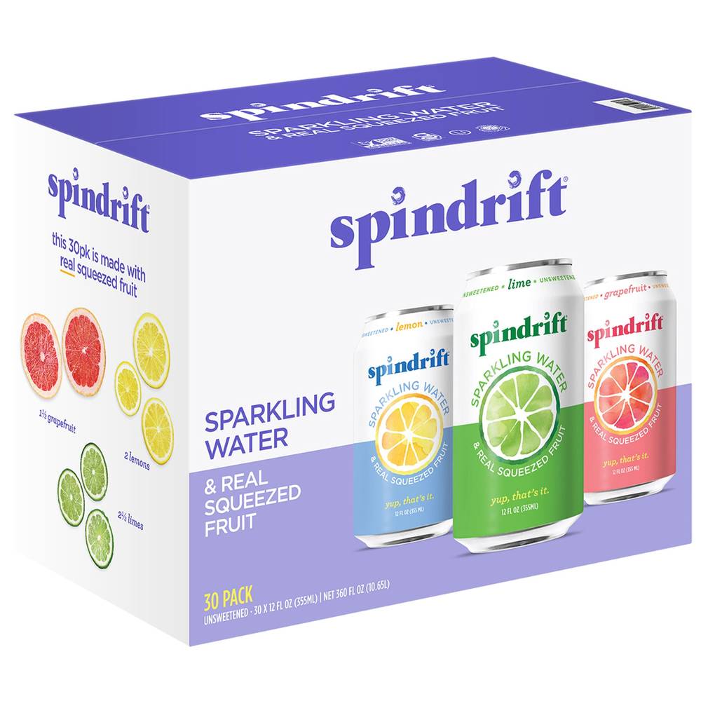 Spindrift Sparkling Water Variety Pack, 12 fl oz, 30-count