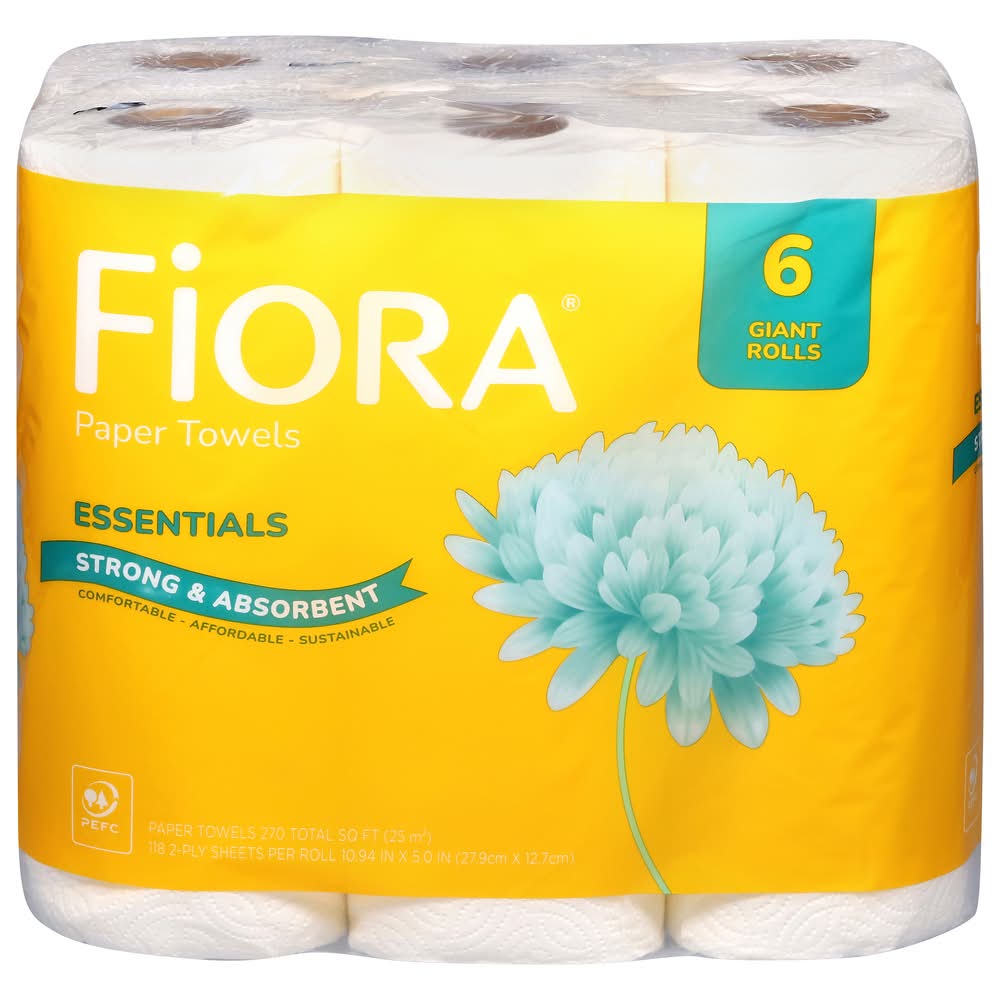 Fiora Essentials Strong & Absorbent Giant Rolls Paper Towels, 10.94x5 in (6 ct)