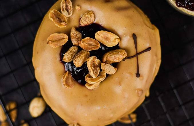 Vegan Peanut Butter & Blackcurrant Compote Doughnut