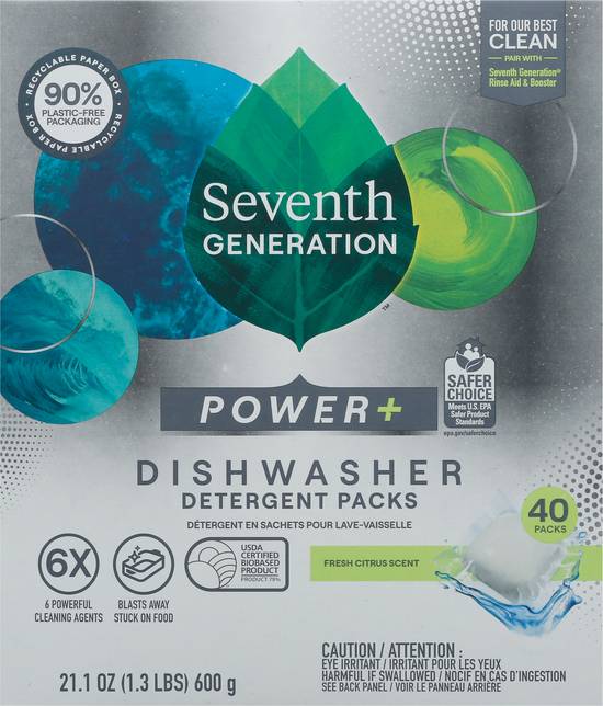 Seventh Generation Power Plus Dishwasher Fresh Citrus Scent Detergent packs