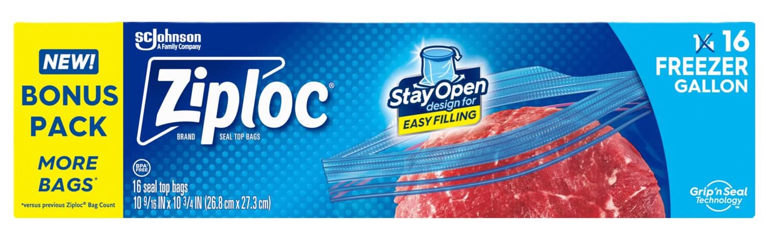Ziploc Grip 'N Seal Technology Clear Freezer Bag 16 Pk
