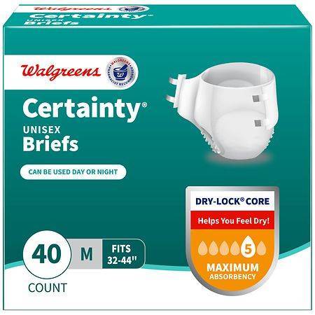 Walgreens Certainty Incontinence Briefs With Tabs Unisex Maximum Absorbency  Medium (40 ct), Delivery Near You