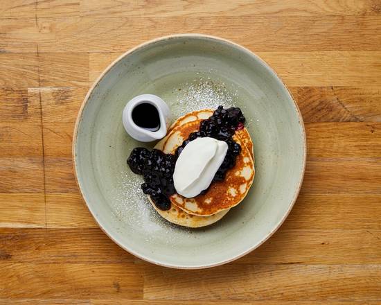 Buttermilk Pancakes with blueberry compote, natural yoghurt & Boston maple syrup