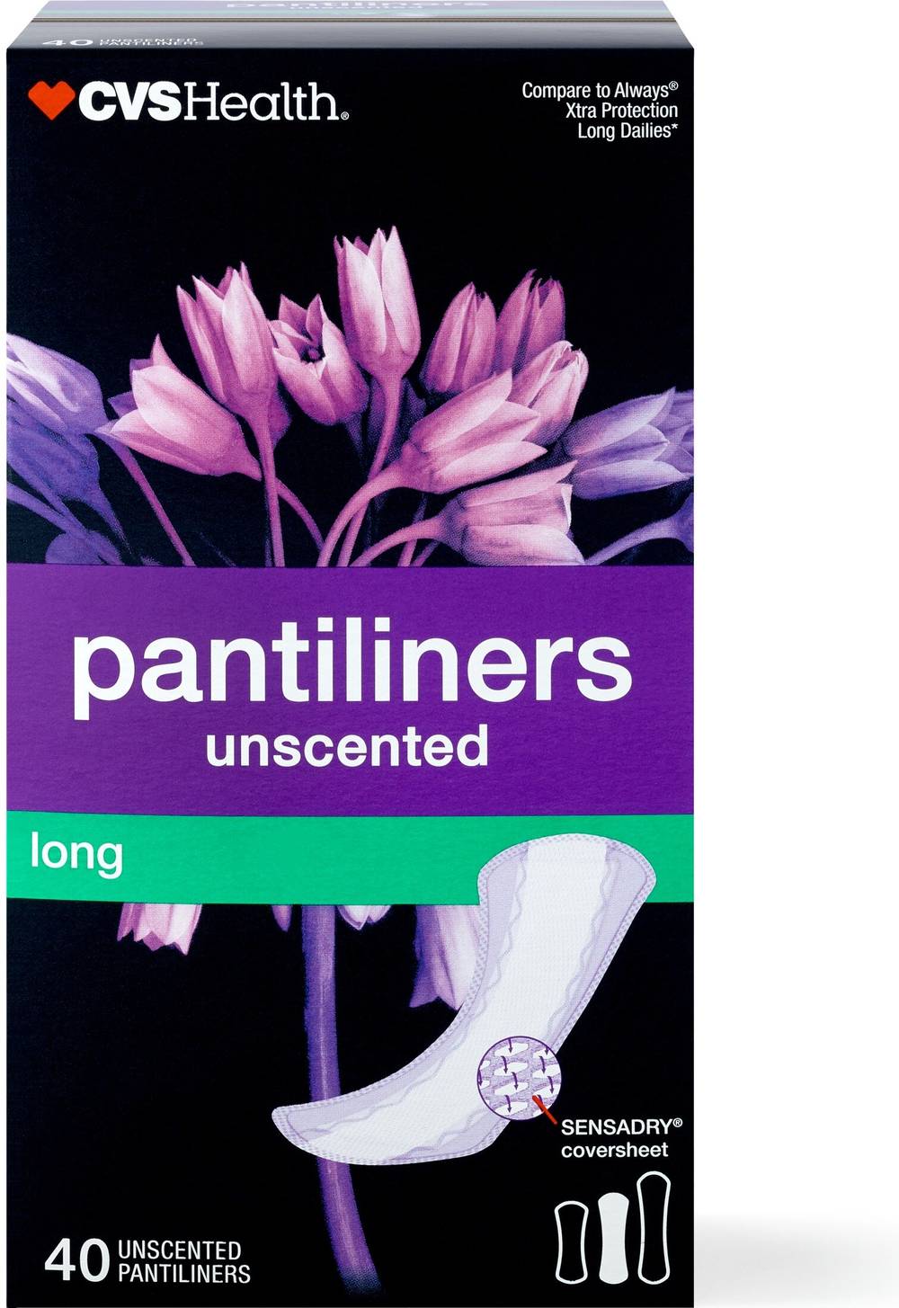 Cvs Health Panty Liners, Long, 40 Ct